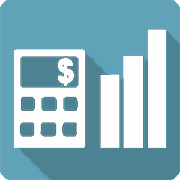 an icon with a calculator and charts representing business finance calculators
