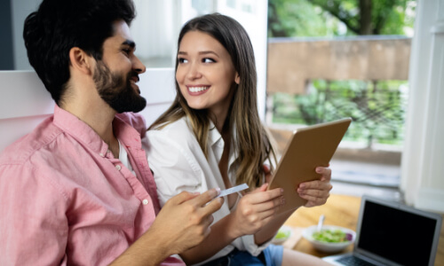 A couple discussing budgeting