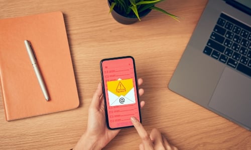 Person being alerted of a scam on their phone screen