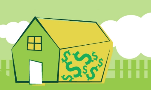 Illustration of a house with dollar signs