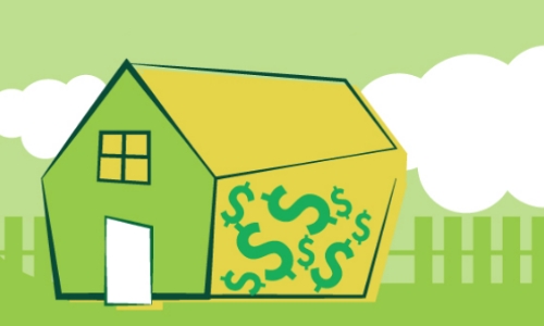 Illustration of a house with dollar signs