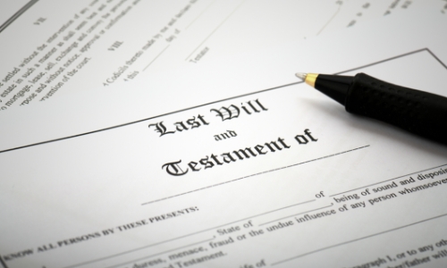 Close up a document titled Last Will and Testament