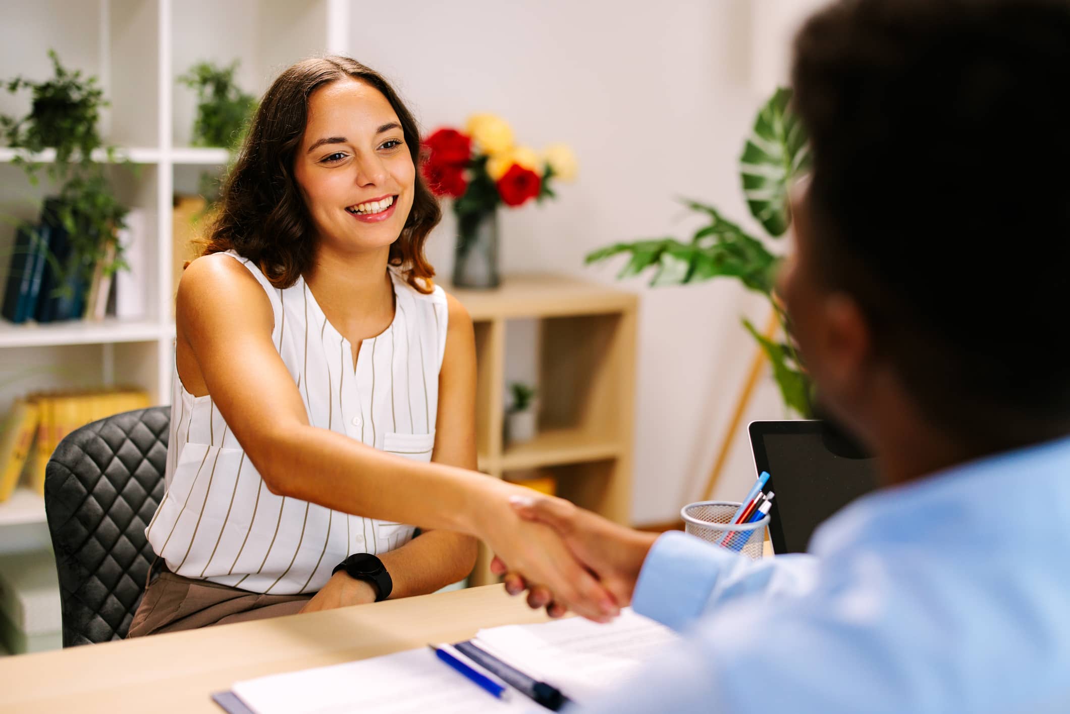 Smiling businesswoman during a job interview