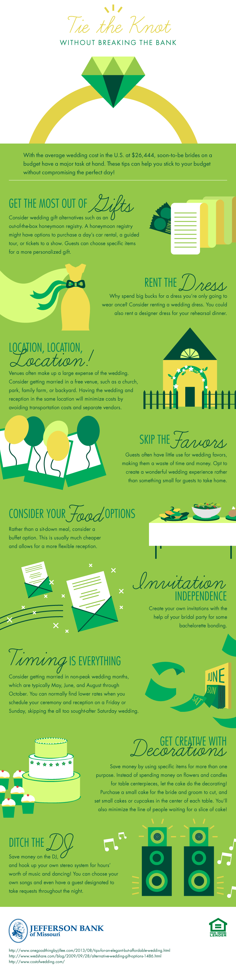 You don't need to compromise your perfect day to stick to a budget. See how to get the best of both worlds while planning your wedding! An infographic outlining how you can save on your wedding plans