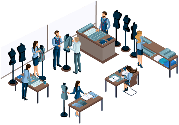 several employees working in a tailor shop