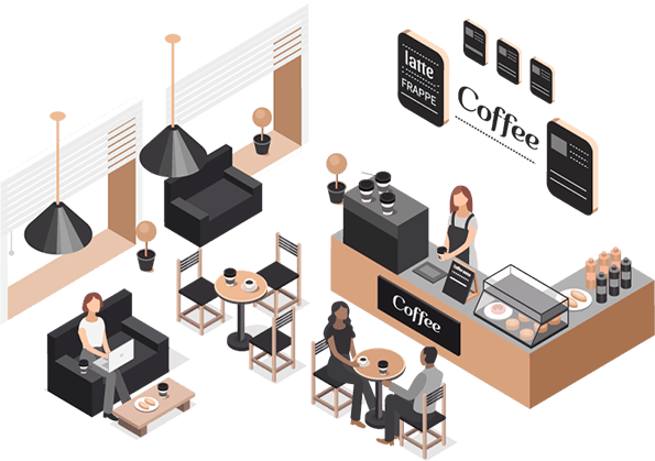 Small café attending to customers.