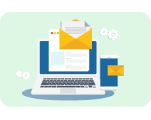 Computer and cell phone with email symbol