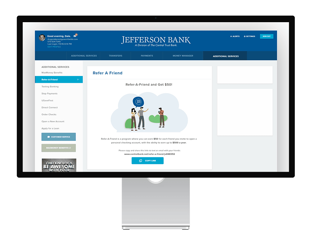 Online banking referral steps