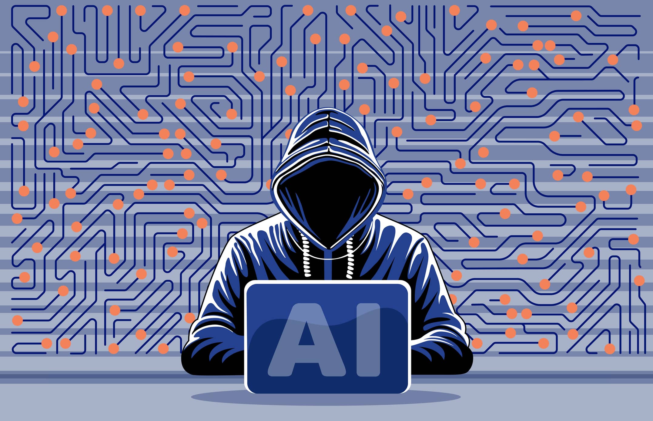 Hacker stealing data from a laptop