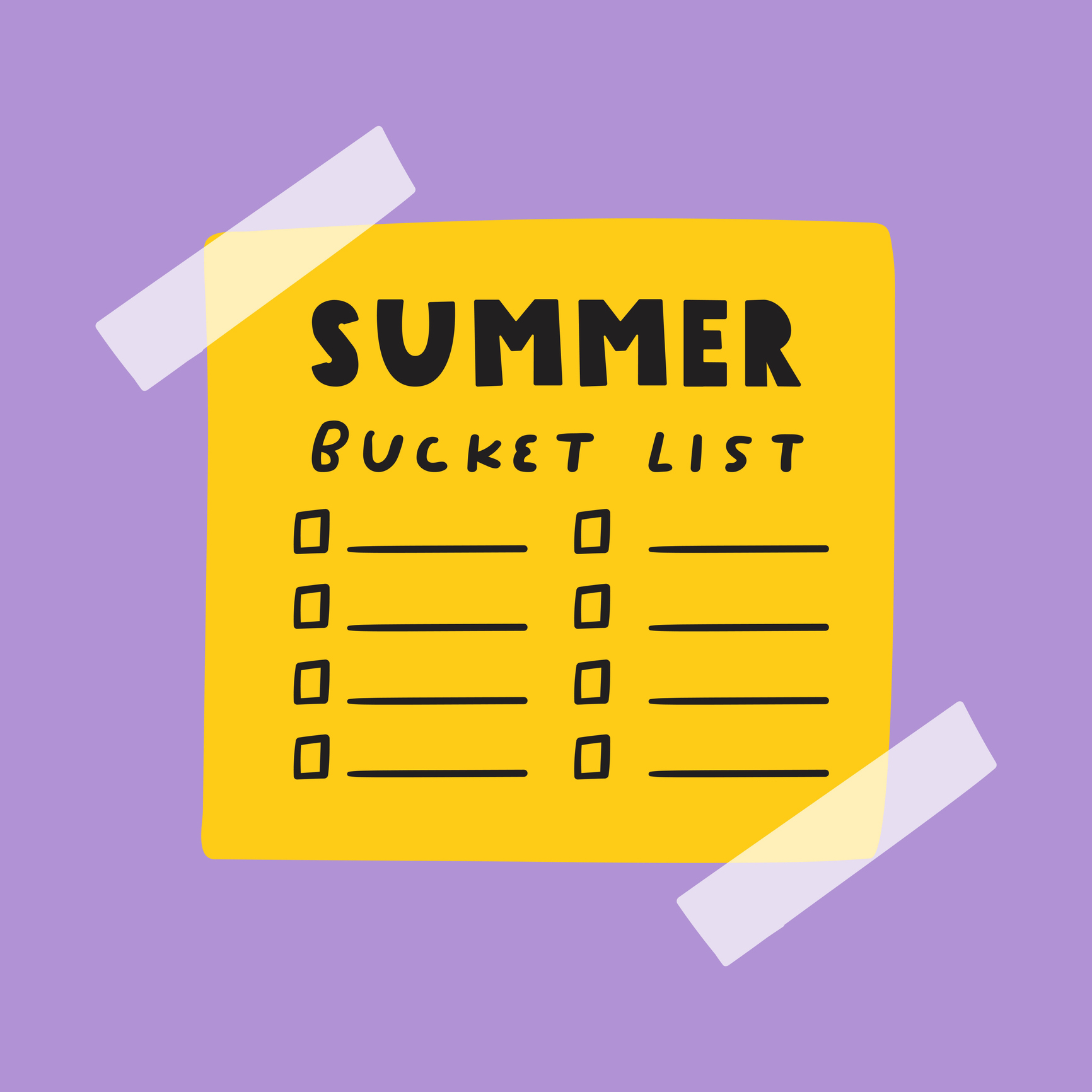 Summer bucket list written on a yellow paper