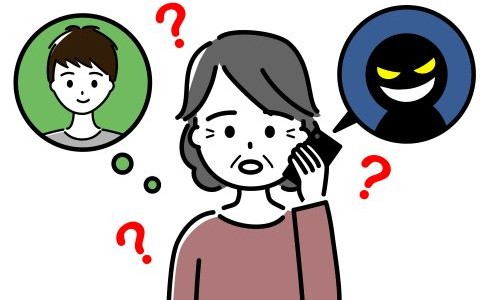 Older woman suspecting she is receiving a fraudulent call.