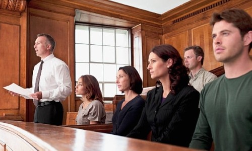 Jurors in a courtroom proceeding