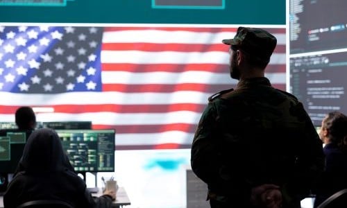 American military personnel in high tech office