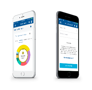 A smartphone with Money Manager on one screen and Mobile Check Deposit on another