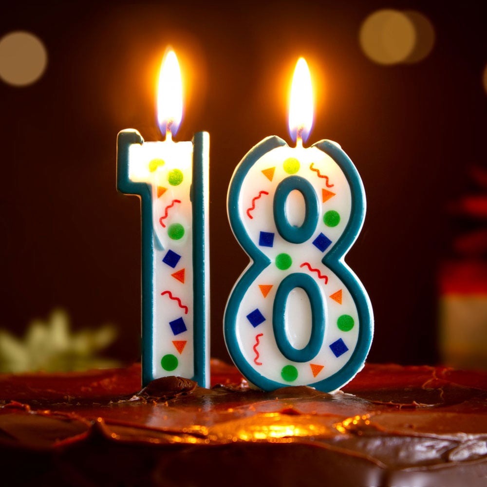 White and blue birthday candles for turning 18