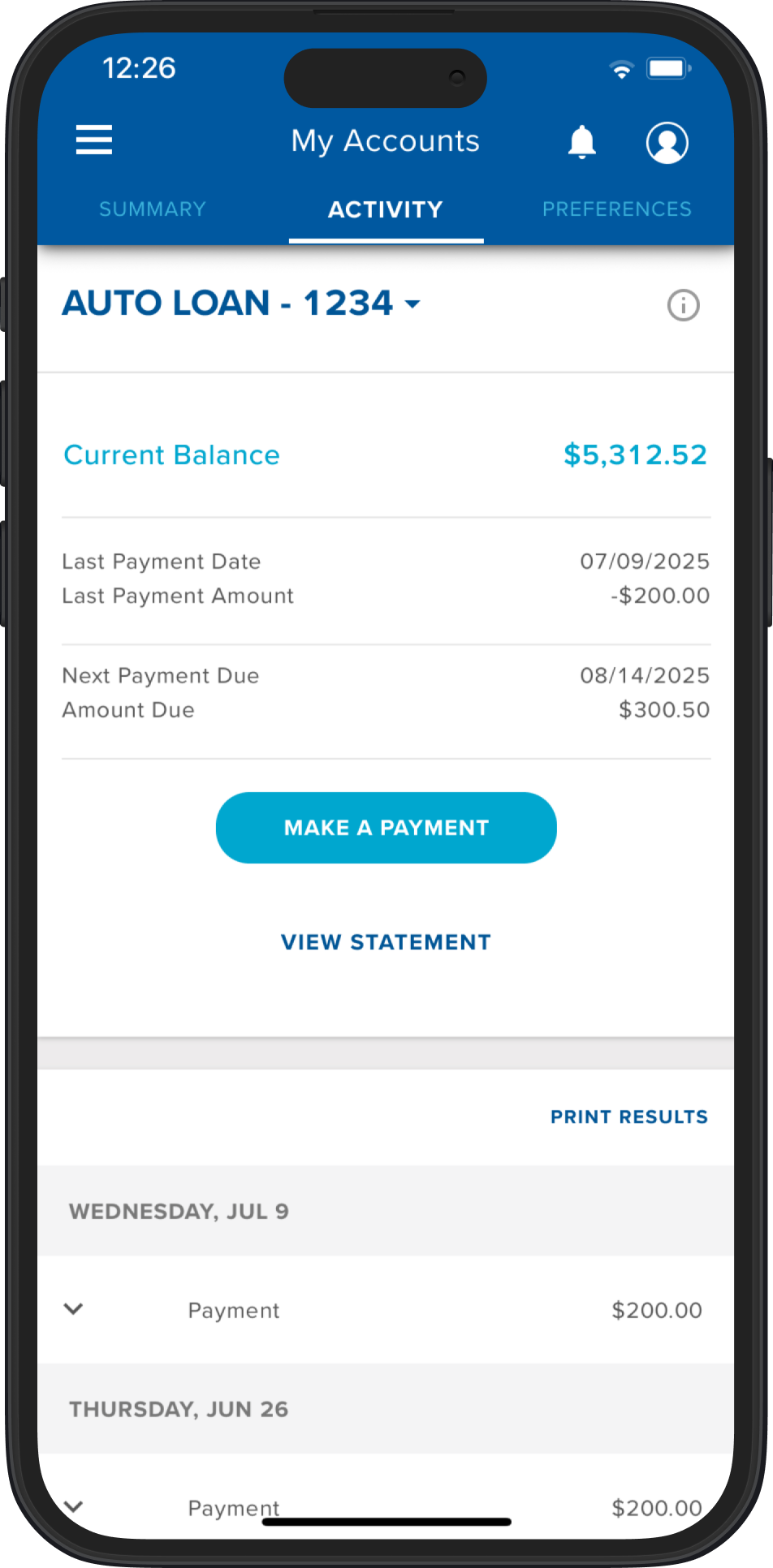 Image of an auto loan balance on a cell phone