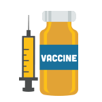 Vaccine bottle and needle.
