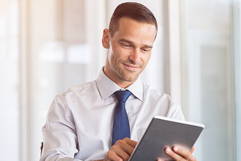 Business man viewing his account