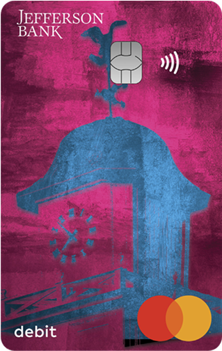 Pink Debit Card with Blue Clock Tower