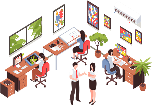 several employees working in a design firm 