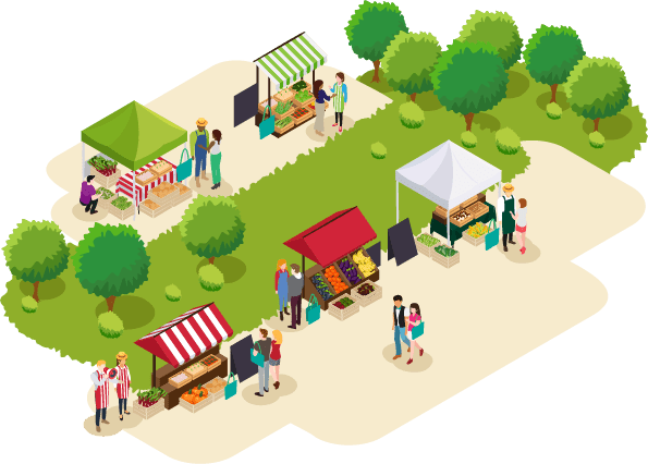 people walking around a farmers market