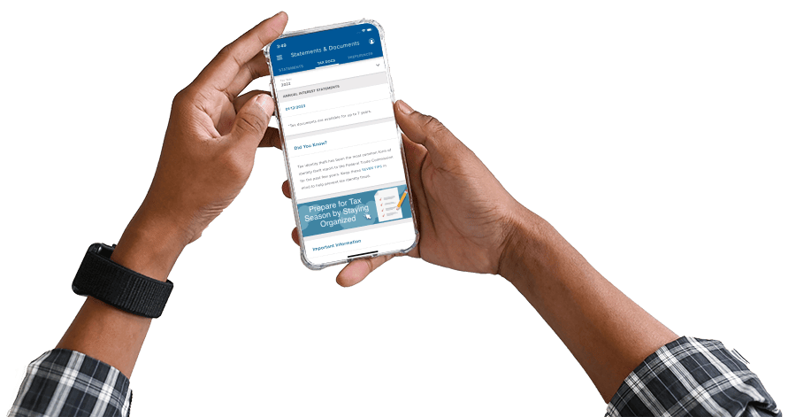 hands holding a cell phone displaying the mortgage app
