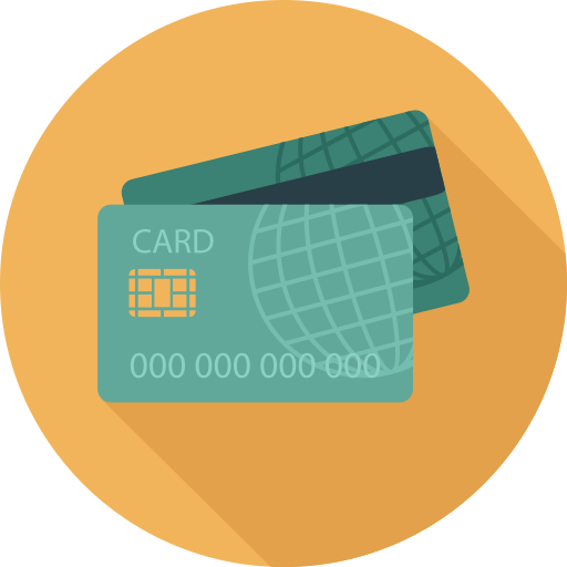 Front and back of a credit card with an orange background