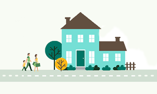 Illustration of a family walking to their house