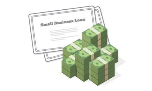 Illustration of cash and small business loan paperwork