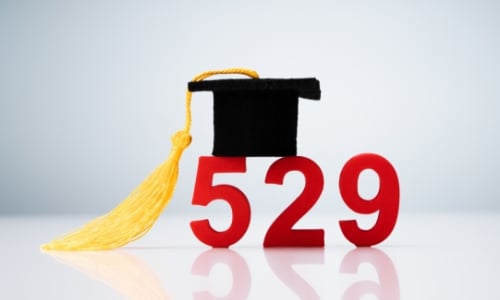 A cut-out of the numbers 529 with a graduation cap