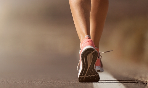 Close up of a person's feet while running