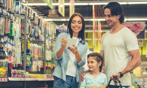 A family shopping for school supplies