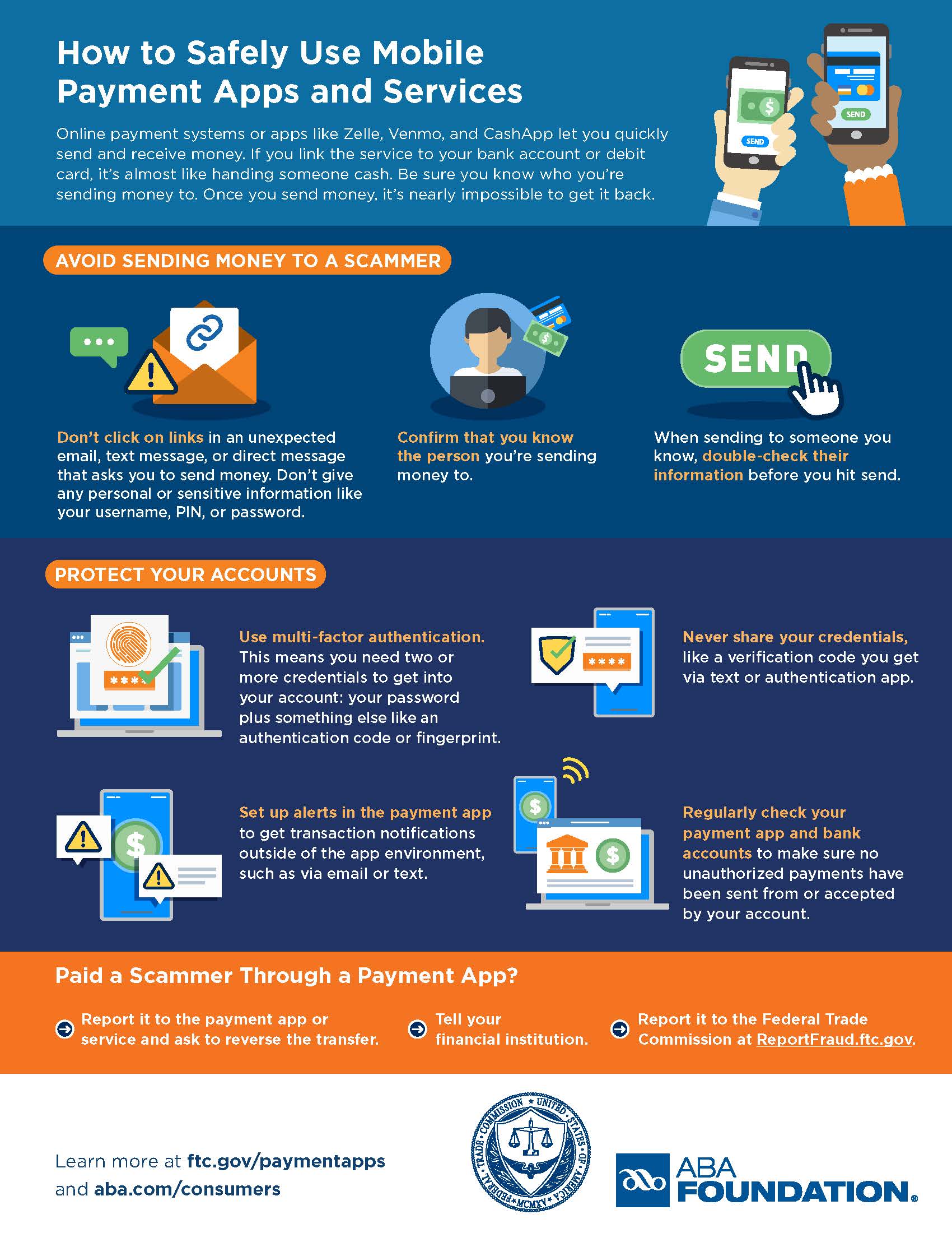 Staying safe using person-to-person payment apps infographic