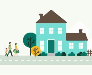illustration of a house with a family walking toward it